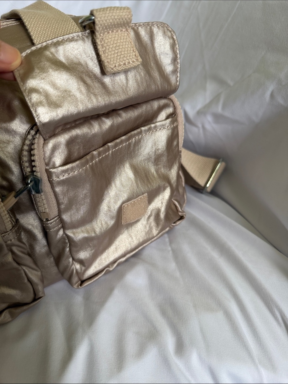 Kipling Metallic Rose Gold Shoulder Bag with Front Pockets - Picture 2 of 5